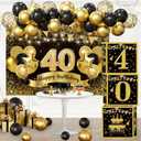 40th Birthday Decorations for Men - happy Birthday Party Backdrop, Black Gold Balloon Arch Kit, 40 Number Boxes Decor Set for boys Party Supplies
