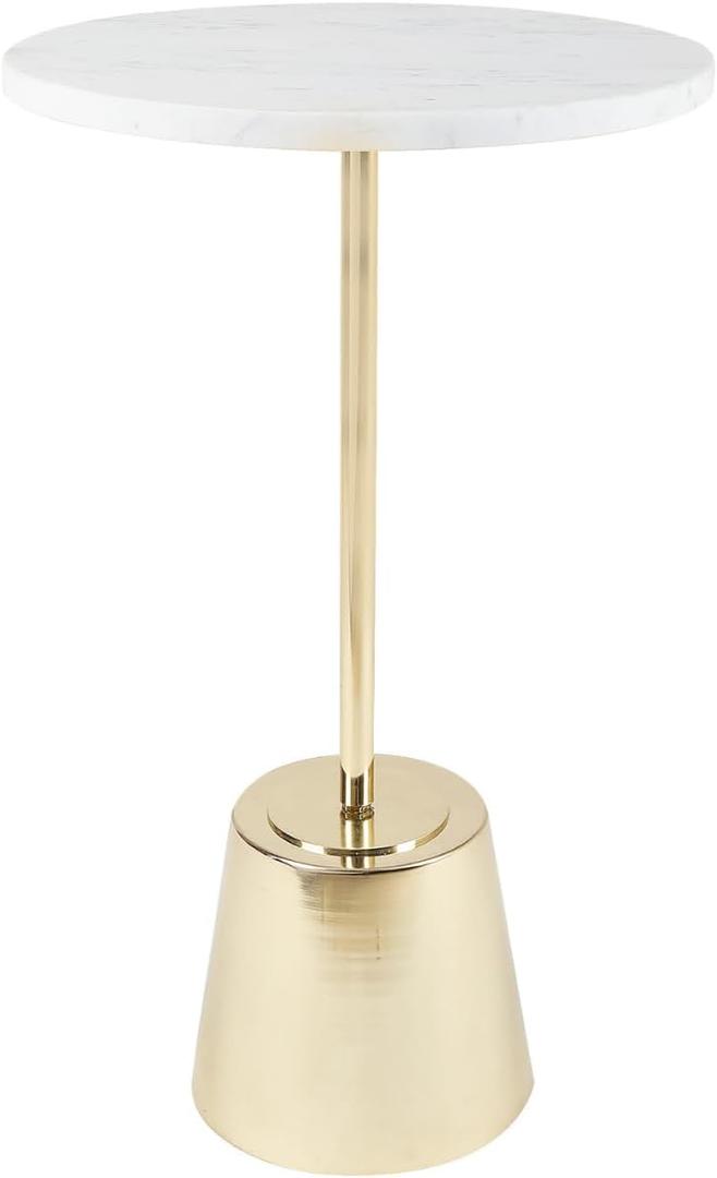 Small Round Drink Table, Modern Nightstand for Home, Office, Bedroom Living Room Accent Plant Stand White Marble Top, Gold Small Side Drink Table, 14X14X24 in (Gold/White Marble)