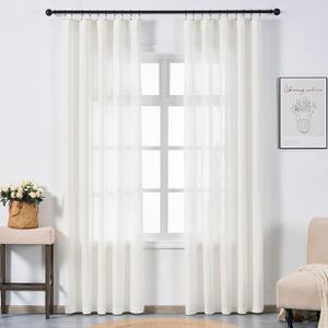 Neutral Linen Semi Sheer Curtains 96 Inches Long, Cream Light Filtering Sliding Glass Door Curtains & Drapes, Modern Farmhouse Window Panels, Pinch Pleat Ceiling Curtain with Hooks (50"W x 96"L (Pack of 2))