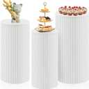 Cylinder Stands for Party, 3Pcs Metal Pleated Cylinder Pedestal Stand Heavy Duty White Cake Cilindros Para Fiestas Parties Round Cylinder Display Flower Plant Stand for Wedding Birthday Party Decor