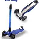 3 Wheel Scooter for Kids Ages 6-12,Kids Scooter with Light Up Wheels, Sturdy Deck Design, and 4 Height Adjustable Suitable for Kid Ages 3-12 (ALL BLUE)