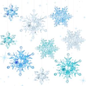 Soaoo 150 Pcs Winter Acrylic Snowflake Ornaments Crystal Snowflake Decoration Ornaments Assorted Size Winter Table Scatter Xmas Tree Hanging Pendant for DIY Craft Party Favor(Blue, Green, Clear)