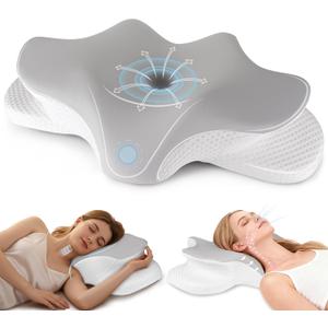 Cervical Pillow for Neck and Shoulder Support, Contour Memory Foam Pillow for Pain Relief, 2 Heights Cooling Ergonomic Orthopedic Pillow for Side Back Stomach Sleepers Grey