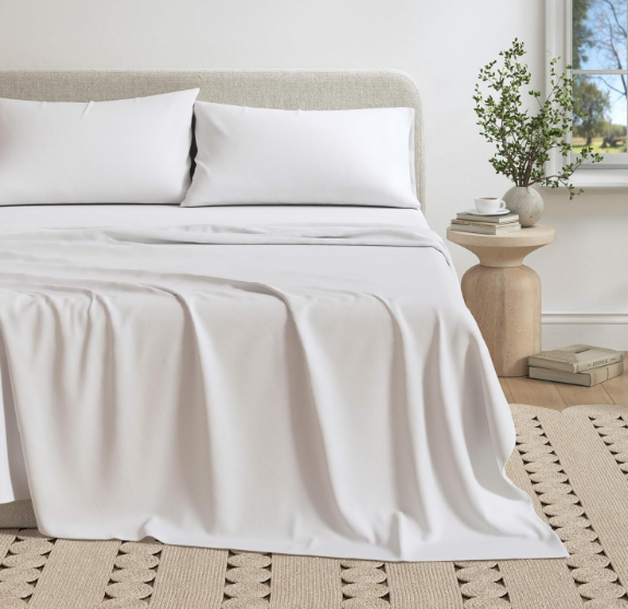 Great Bay Home Cotton Jersey Knit California King Sheet Set  UltraSoft, Stretchy, Heathered Melange Bed Sheets  Cozy, Soft TShirt Sheet & Pillowcase Set (Winter White)