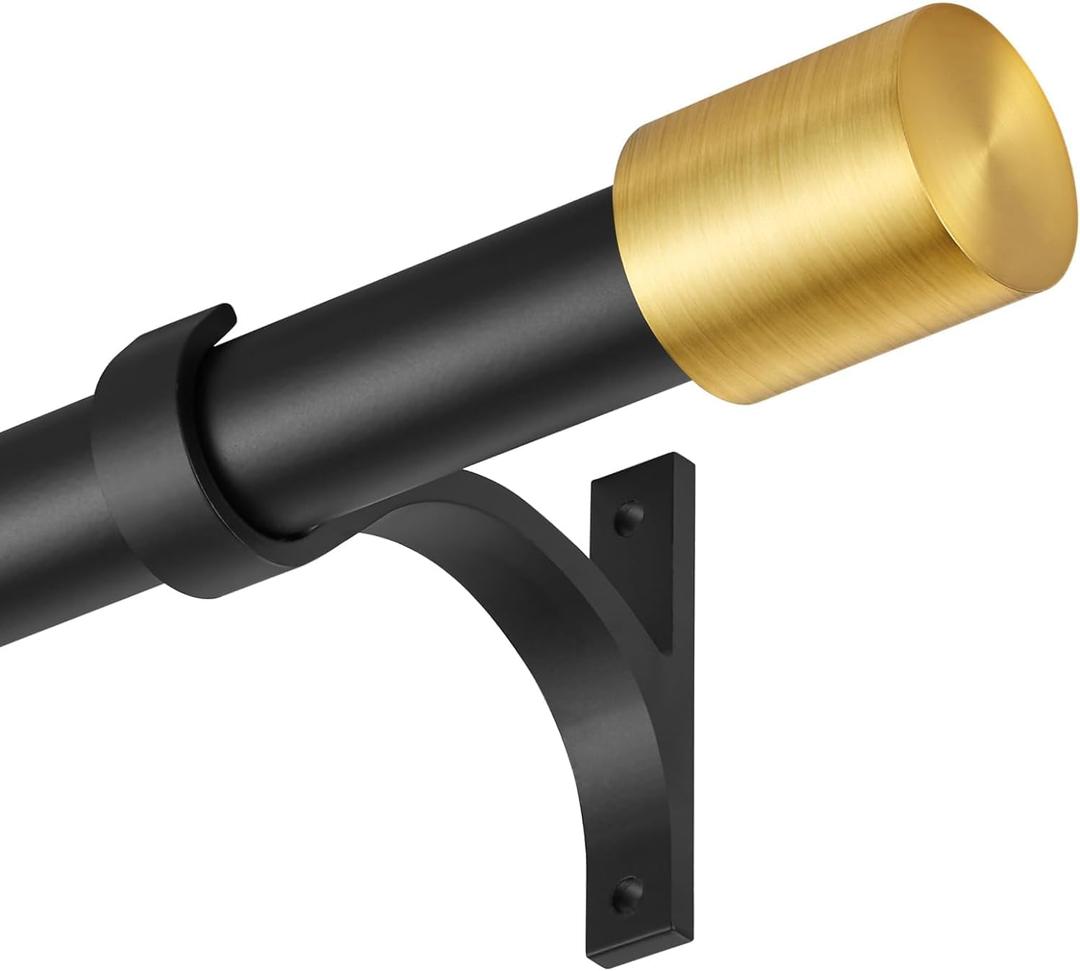 Modern Drapery Curtain Rod, 36 to 72 Inch, Brushed Gold End Cap Finials, 1" Wall and Ceiling Mount Window Treatment