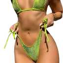 Women's Metallic Snakeskin Print Bathing Suit High Waisted Triangle Tie Side Swimsuit Bikini Set (Green), S