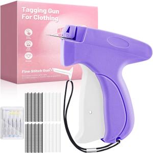 Tagging Gun for Clothing - Retail Hang Tag Gun for Clothes, Includes 6 Needles, 1000 White Fasteners & 1000 Black Fasteners (Purple)