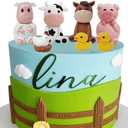Farm Animal Cake Topper with Cow Horse Sheep Pig Duck Hen for Farm Animal Theme Birthday Baby Shower Party
