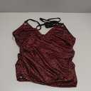 RoseSeek Women's Leopard Print Halter Tops Gothic Deep V Neck Sleeveless Music Festival Crop Top (Medium, Red)