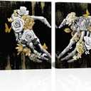 Visual Art Decor Skull Decor Heart Love Painting Gothic Wall Decor Black Gray and Gold Pictures Framed Artwork for Walls (12"x12"x2 Pieces) (Small)