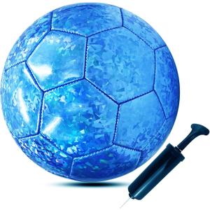 ABAJI Soccer Ball Size 3 4 5 Shiny Pattern Soft Leather Practice Training Gift Soccerball for Boys Girls Come with Pump Needle (Blue)