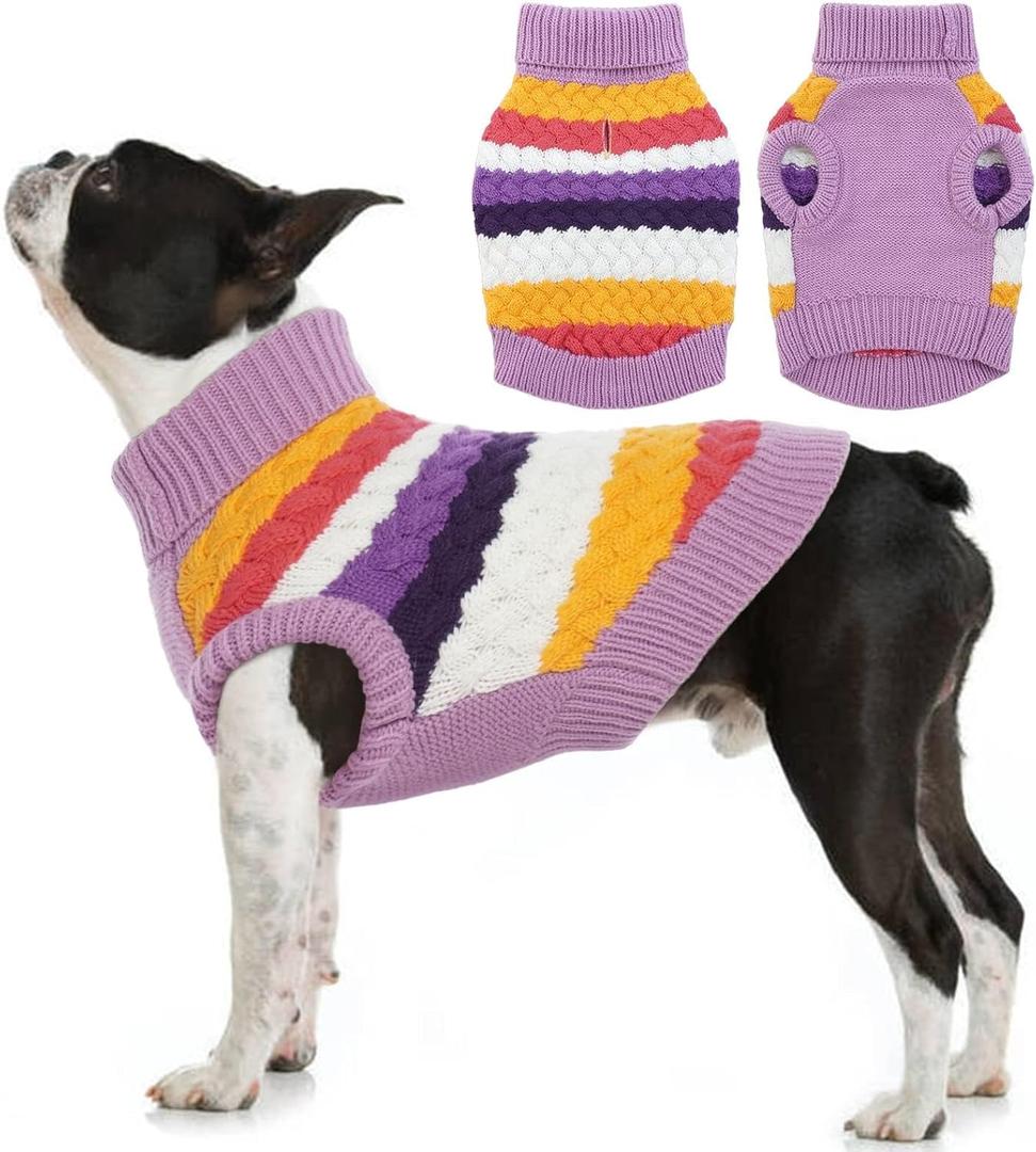 Kuoser Dog Sweater, Pet Cable Knitted Pullover Puppy Warm Clothes, Doggy Turtleneck Classic Knitwear Soft Thickening Doggie Outfit, Cold Weather Thermal Wear for Large Size Dogs, Blue 3XL (XXX-Large (Chest: 27.9''; Weight: 35- 58LB))