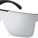 FEISEDY Men Sunglasses Polarized Oversized Square Flat Top Cycling Running Fishing Golf Hiking Sports B2990 (Polarized Silver Mirrored Lenses With Black Temples 002)