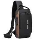 Fashion USB Crossbody Sling Bag, Black and Black and bronze, Waterproof, Multiple Compartments, Anti-Theft Lock Design