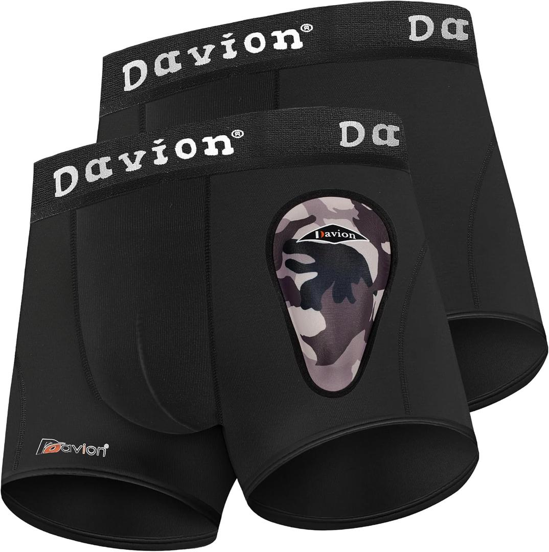 Davion 2-Pack Boys Underwear with 1 Soft Protective Athletic Cup Youth Briefs for Football, Baseball, Lacrosse (Large, Black)