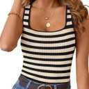 MEROKEETY Women's Sleeveless Ribbed Knit Tank Tops All-Season Striped Square Neck Camisoles Shirts 2026 Casual Basic Tanks, Beige, Medium