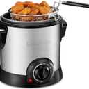 Chefman Fry Guy Deep Fryer with Removable Basket, Easy-to-Clean Non-Stick Coating and Cool-to-Touch Exterior, Adjustable Temperature Control, 4.2 Cup/ 1 Liter Capacity, Stainless Steel