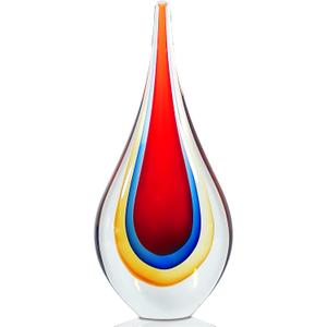 Glass Water Drop Sculpture GiftMurano Glass Art for HomeHand Blown Figurines Decor, Office Decor Red