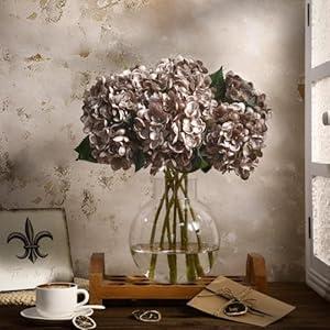 Suncalla 8 Pcs Coffee Brown Hydrangea Artificial Flowers 18 Inch Valentines Faux Hydrangea Flowers with Stems Fake Bouquet Bulk Realistic Floral for Spring Summer Wedding Home Table Indoor Decoration