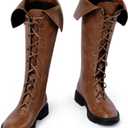 Ramede Men's Medieval Renaissance Boots Pirate Costume Viking Gothic Leather Boots High Tube Tied Shoes for Halloween Cosplay (12, Brown)