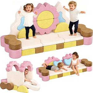 CoziBB 23Pcs Modular Kids Play Couch, Toddler Couch with Convertible and Multifunctional Foam for Inspiring Child Creativity, Kids Couch for Playroom Bedroom - Flower Theme