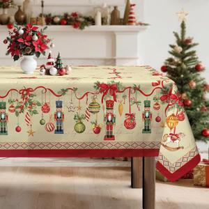 Christmas Nutcracker Tablecloth Waterproof, Rustic Farmhouse Table Cloth Rectangle, Washable Table Cover for Christmas Party Home Kitchen Decoration (6084 Inch)