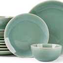 GBHOME Ceramic Dinnerware Sets for 6, 18 Pieces Stoneware Plates and Bowls Sets, Reactive Glaze Dishes -Scratch Resistant, Dishwasher&Microwave Safe-Malachite Green