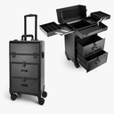 Yokilly Rolling Makeup Train Case, Professional Cosmetology Case on Wheels, Aluminum Cosmetic Trolley Travelling Cart Trunk with Swivel Wheels, Sliding Drawer & Keys for Nail Technician Stylist(Black)