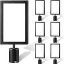 8 Pcs Stanchion Sign Holder Frame Portrait Top Stand Poster Display for 8.3 x 11.7 Inch Size Paper Double Sided Sign Frame with Cover for Crowd Control Sentry Stanchions (Black, Iron)