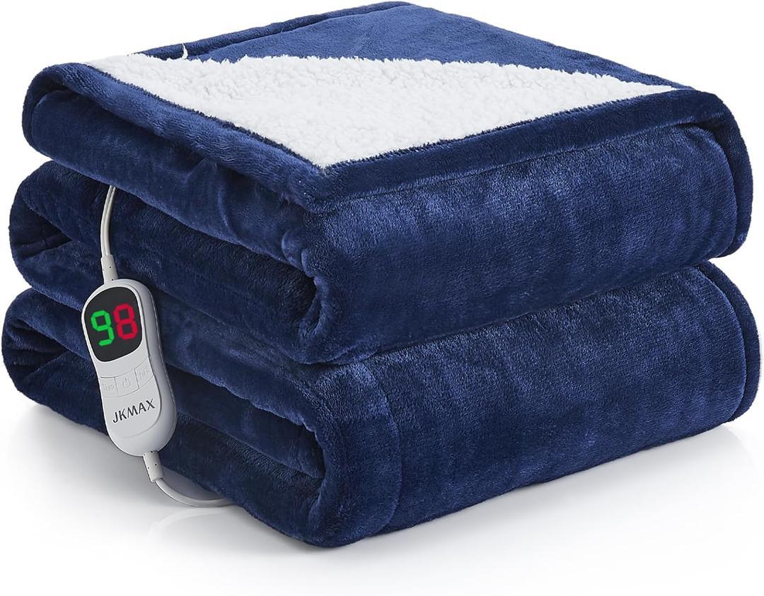 Heated Electric Throw Blanket 72"x84" for Bed - 5 Heating Levels, 4 Hours Auto Off for Couch, Home, Office - Soft Full Body Heating (Navy)