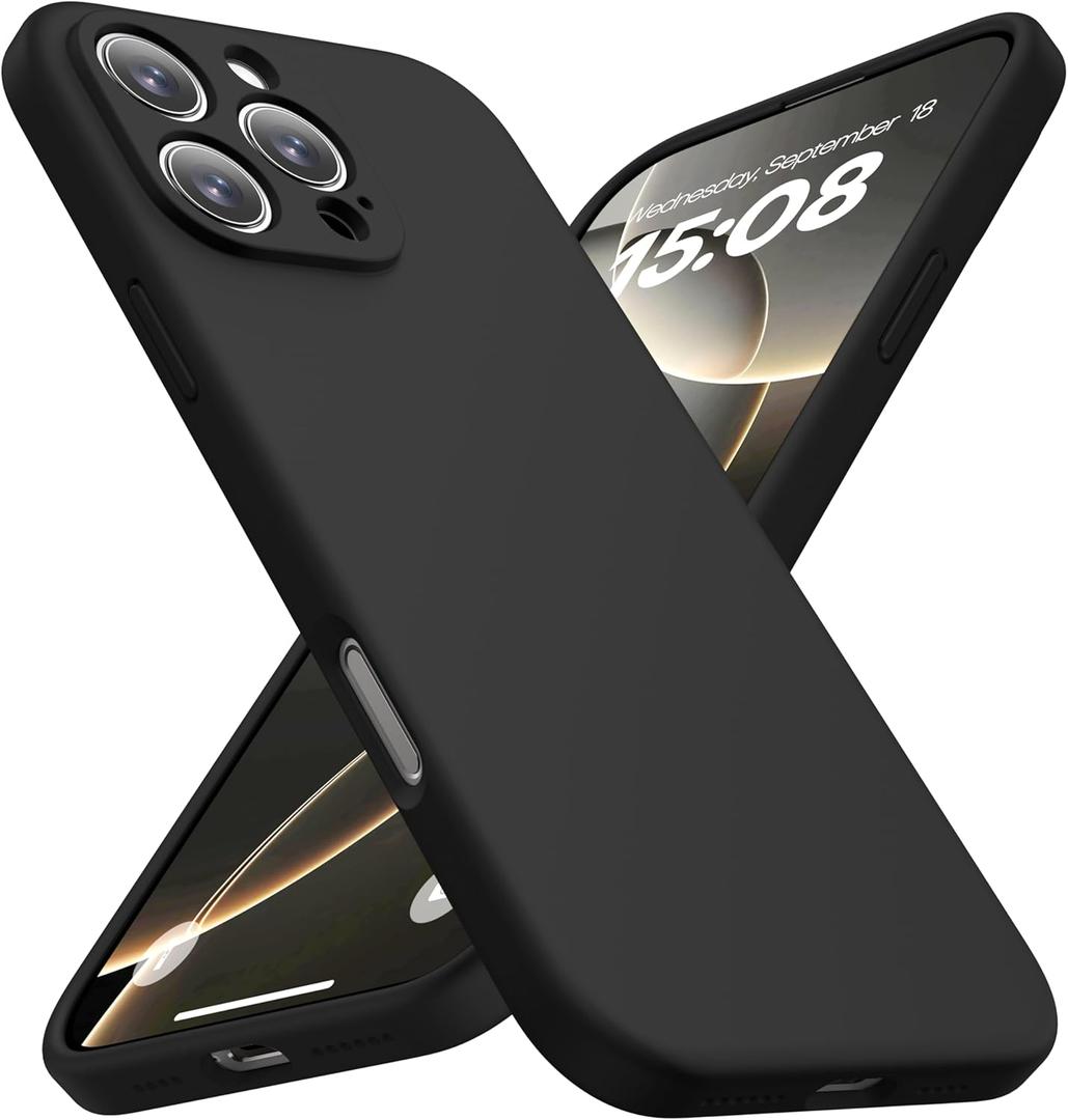 CellEver Heavy-Duty Silicone Case for iPhone 16 Pro Max Camera Protection Anti-Oil Coating Military Drop Protection, Soft Scratch-Free Interior, Black