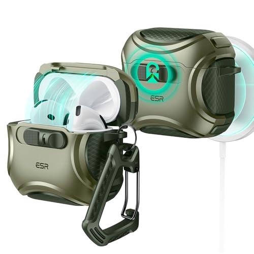 ESR for AirPods 4 Case, Compatible with AirPods 4 Generation Case (2024) (USB-C), Compatible with MagSafe, Drop-Proof Lock, Easy Open, Cyber Series, Army Green