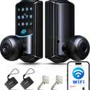 Veise VE028 Built-in Wi-Fi Smart Lock with Knob, Fingerprint Keyless Entry with Handle, App Remote & Voice Control, Electronic Digital Keypad for Front Door and Bedroom, IP65 Waterproof, Matte Black