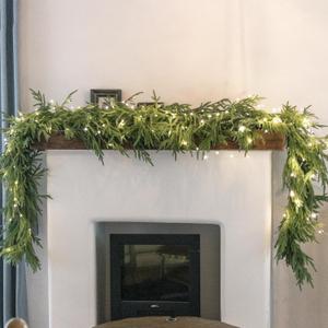 MISSPIN Christmas Garland with Lights, Real Touch Winter Pine Garland, Green Artificial Greenery Garland for Table, Mantle, Wall, Indoor, Outdoor Christmas Decorations (6FT)