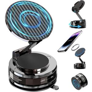 Phone Holders for Your car, Car Phone Holder for Magsafe[Upgraded Suction & Magnetic], 360 Adjustable Magnetic Car Phone Mount Compatible with iPhone & Android, Carbon Fiber Deep Brown