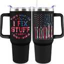 I Fix stuff and I know things Funny Gifts For Men 40 oz Men Travel Tumbler for Fathers Day Gift For Dad Grandpa Husband mechanic Maintenance man Stuff for handyman Trucker Cup With Handle