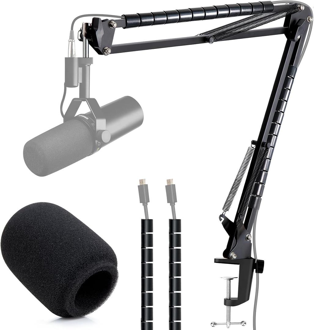 YOUSHARES Mic Arm Boom Arm - Microphone Arm for Shure SM7B SM7dB, Blue Yeti, HyperX QuadCast QuadCast S SoloCast, Fifine AM8, Rode, Razer, Gaming Mic and Most Microphones using 3/8" to 5/8" Adapter