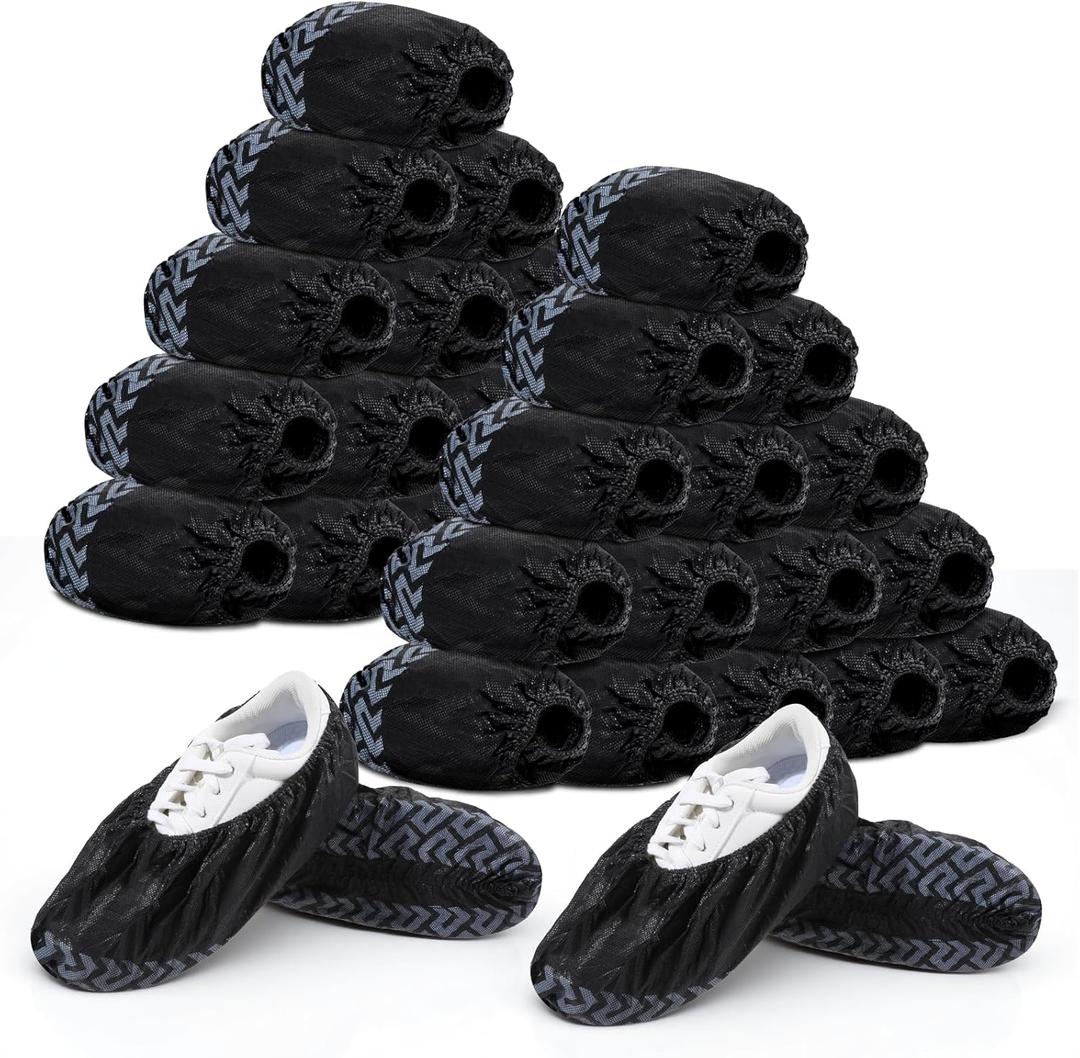 Giantree 300 Pack Disposable Shoe Covers, Non-Slip Non-Woven Fabric Boot Covers for Indoors Breathable Durable Large Boot & Shoe Cover Protector Cover Fits Up to Size 13 US Men, Black