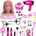 Doll Head for Hair Styling and Make Up for Little Girls, Small Styling Head Doll with Hair Accessories for Girls Makeup Practice with Hair Dryer