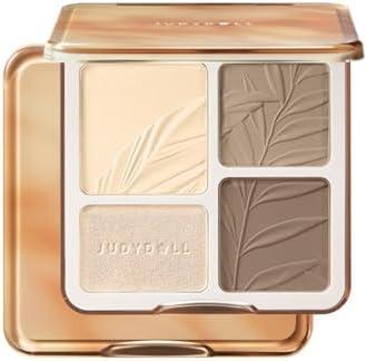 JUDYDOLL Highlight & Contour Palette, All-in-One Matte Highlighter Contour Compact, stocking stuffers, Blendable Makeup for Beginners, for Warm Skin Tone, (02 Tree Shadow Palette) Exp. 2028/08/26