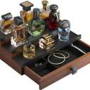 Cologne Organizer for Men: with Drawer, 3 Tier Wooden Cologne Stand Desktop Perfume Display Shelf, Bedroom Dresser Makeup Lotion Jewelry Storage Organizer