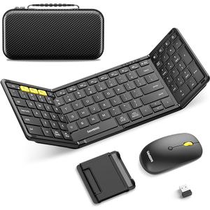 Foldable Keyboard and Mouse, Samsers Folding Bluetooth Keyboard Combo, 2.4G + BT5.0 x 2, FullSize Portable Travel Keyboard & USBC Rechargeable Wireless Mouse for Windows Android iOS Mac OS