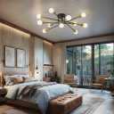 Modern Sputnik Gold and Black Semi Flush Mount Ceiling Light Fixture Minimalist,Mid Century Large 11 Light Metal Chandelier for Living Room Dining Room Bedroom Kitchen Office Entryway