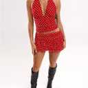 Women's Y2K Polka Dots Backless Halter Tops Sleeveless Ruched Fitted Low Cut Crop Top (S)