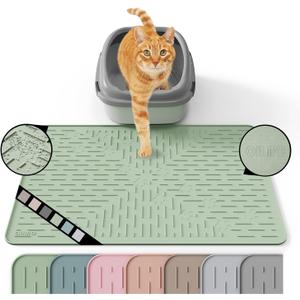 Cat Litter Mat Large Trapping Mat Premium Silicone Rubber 23.5x16" Sage Green, Waterproof and BPA Free Kitty Litter Box Mat, Easy to Clean and Keeps the Floor Tidy