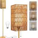 Ruiever Floor Lamp for Living Room,Farmhouse Floor lamp,Modern Standing lamp with Hand-Worked Rattan Shade (Square Rattan Shade Body Gold Color-3 Color Bulb)