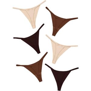 DEANGELMON Seamless G-string Thongs for Women - No Show Thong Underwear Low Rise Stretch Panties Workout Pack (Small, Chocolate - 6 Pack)