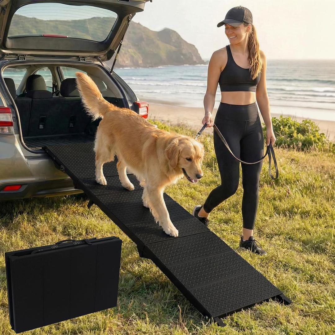 Dog Ramp for Car 71" X 17.6" Extra Long Folding Aluminum Pet Ramp for Large Dogs up to 250 LBS, Portable Waterproof Dog Ramps for SUV Truck and High Bed