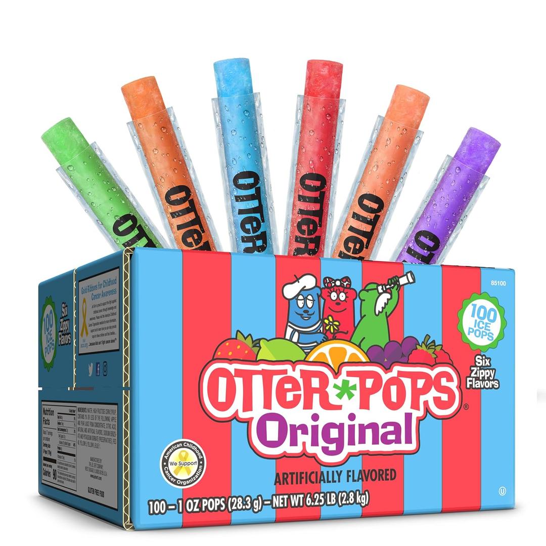 Otter Pops, Original Assorted Freezer Pops, 1oz Freeze Pops in Six Zippy Flavors, 100 Count, (85100) (EXP 03/31/28)