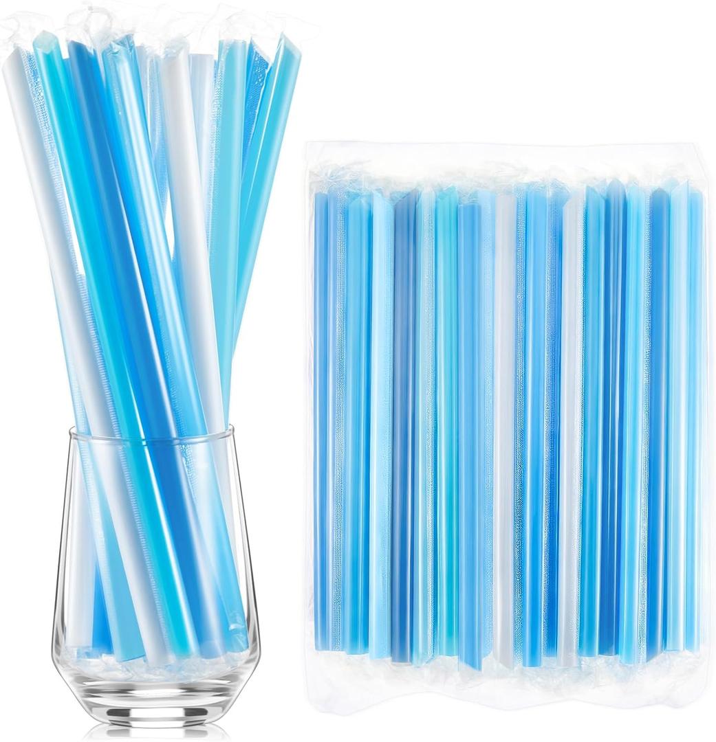 Tessco for you 600 Pcs 9.84 Inch Jumbo Smoothie Straws Bulk 10 mm Large Plastic Disposable Bubble Tea Straws WideMouthed Individually Wrapped for Tall Homemade Milkshakes Drinking (Blue)